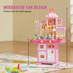 Interactive Pink Kitchen Playset for Kids with 48 Accessories and Realistic Sounds
