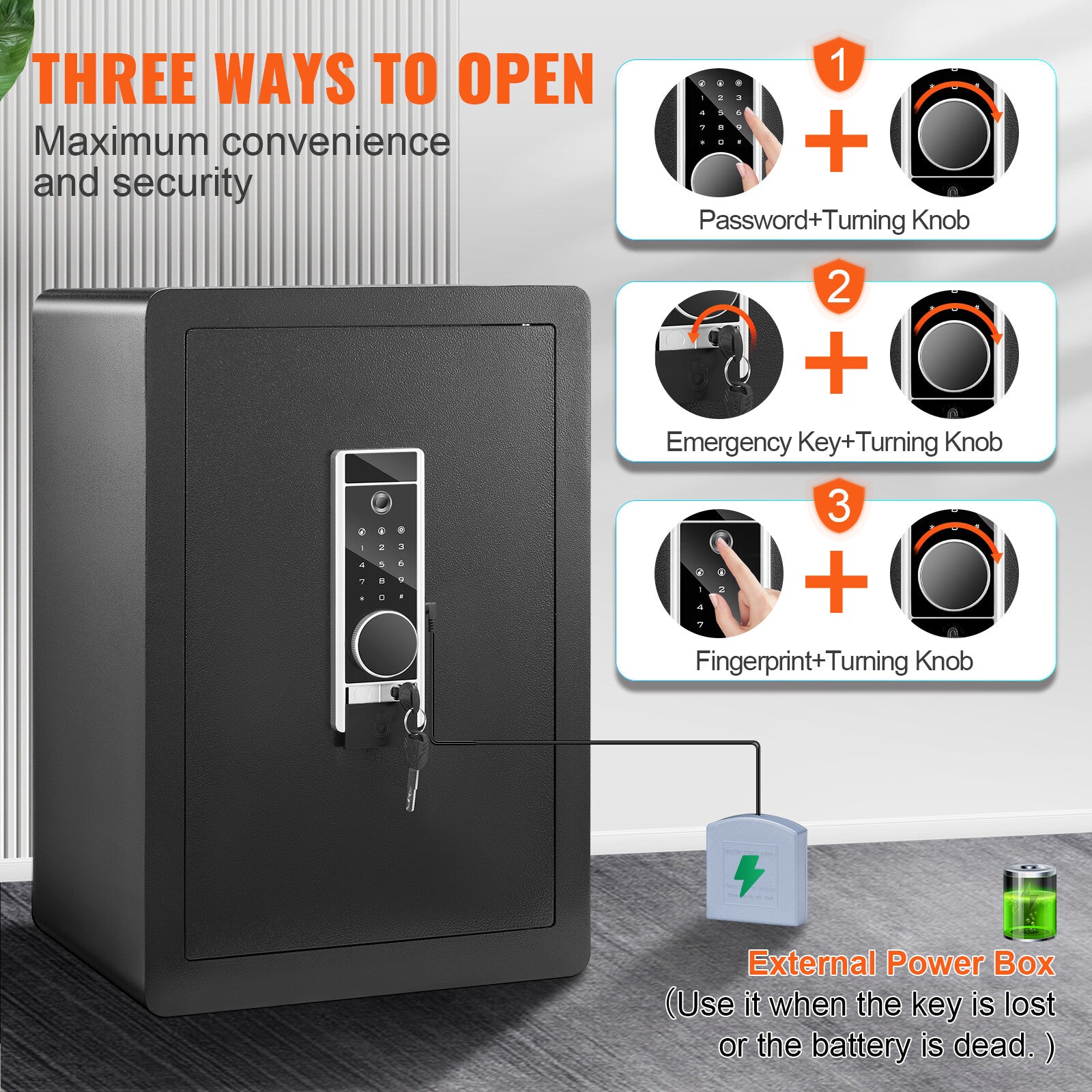 Digital Safe Box with Fingerprint and Password Lock, 2.2C Capacity, Steel Home Office Security