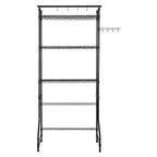 Adjustable Washer and Dryer Storage Shelf with Hooks and Rods, Black