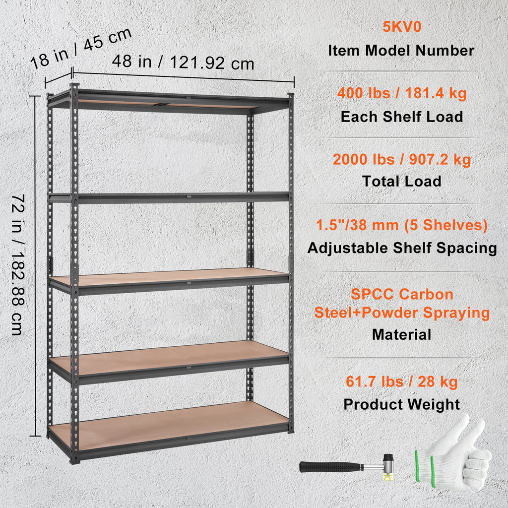 Heavy Duty Metal Storage Shelving Unit with Adjustable Shelves and 2000 lbs Capacity