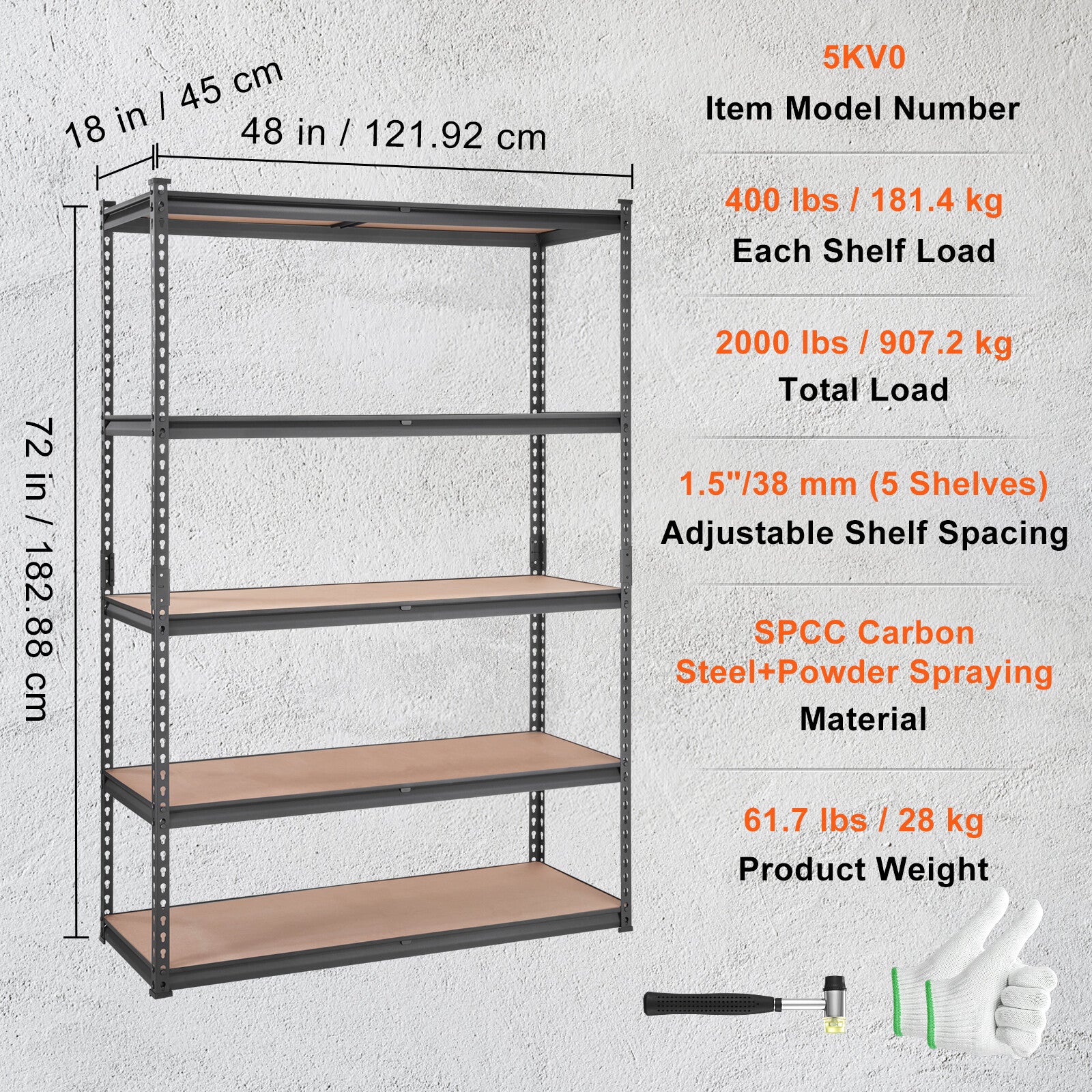 Heavy Duty Metal Storage Shelving Unit with Adjustable Shelves and 2000 lbs Capacity