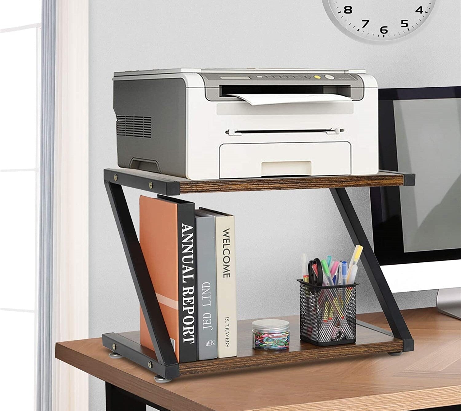 2 Tier Desktop Printer Rack Shelf Office Room Metal Racks Printer Holder