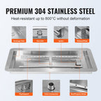 24x8 inch Drop-in Fire Pit Pan with H-shape Burner Kit, 120,000 BTU