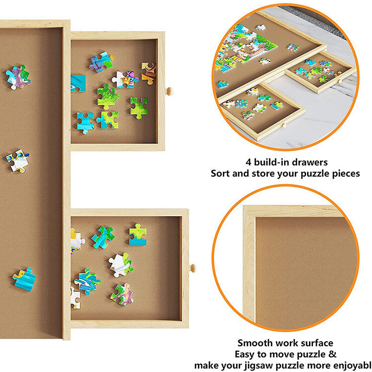 4-Drawer Puzzle Table Board 1000Pcs Wooden Puzzle Organizer Promote Parenthood