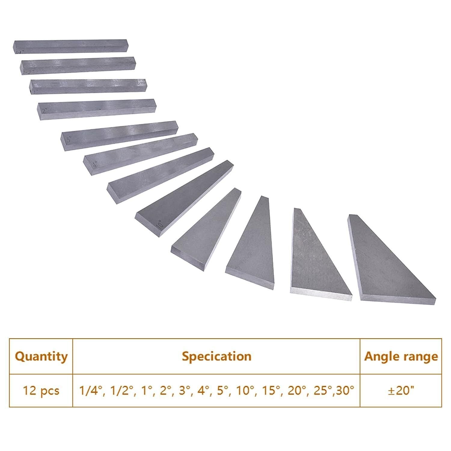 12Pcs Angle Gauge Block Set Accuracy Steel Machinist Tool 1/4 to 30 Degree & Box