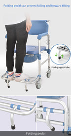 Aluminum Mobile Shower Toilet Commode Chair Bathroom Bedside Footrest Wheelchair