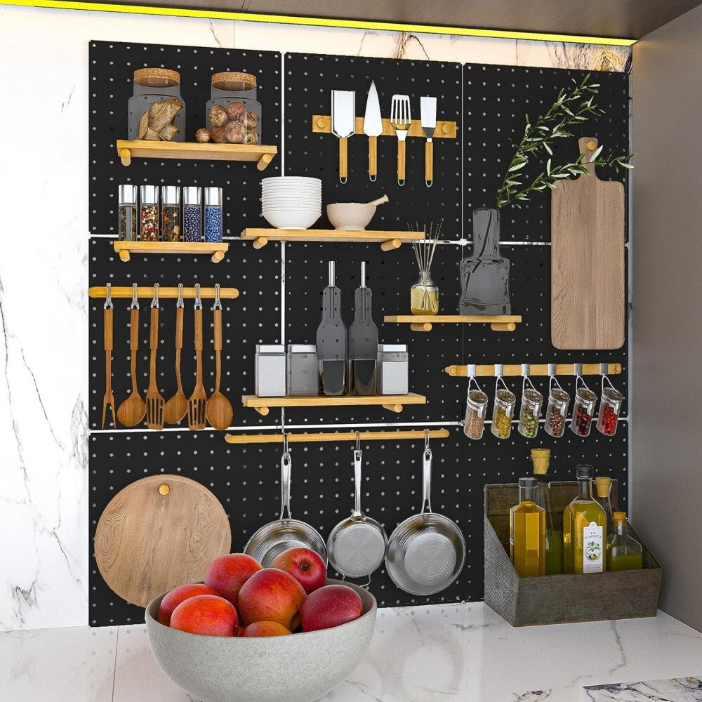 12"×12"  4×Black Metal Pegboard Panels for Kitchen Living Room Bathroom Office