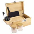 Bamboo Storage Chest with Movable Tray Locking Grinder and Jars Stash Box Bundle