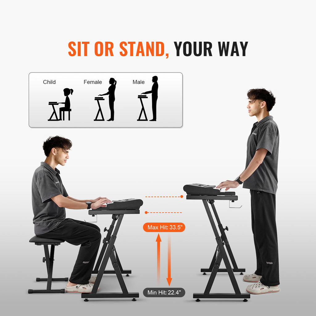 Z-Style Piano Keyboard Stand & Bench with Wheels and Adjustable Height