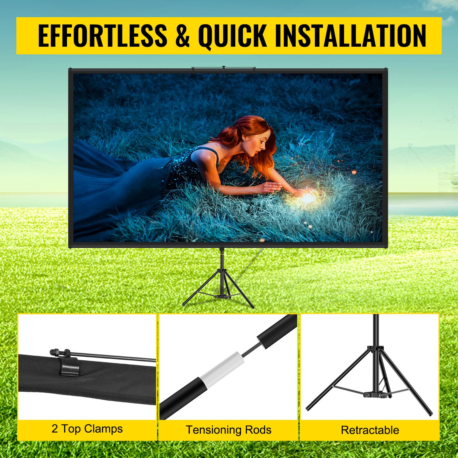 100" Portable Projector Screen with Adjustable Tripod for Indoor & Outdoor Use