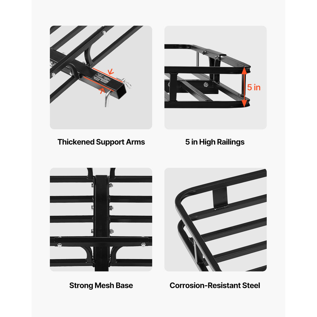 Folding Hitch Cargo Carrier with 500 lbs Capacity and Cargo Net for 2" Receiver