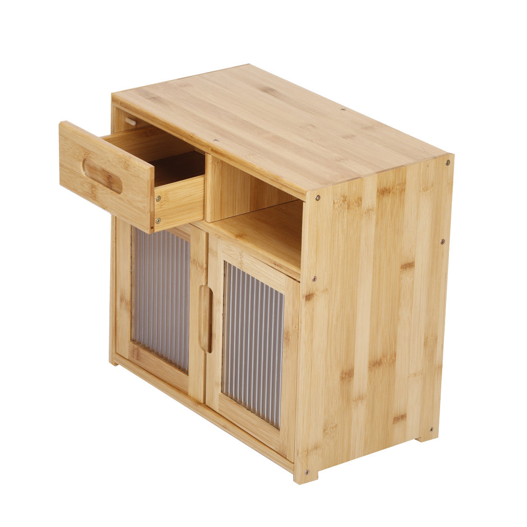 Bamboo Countertop Cupboard 2 Tier Pantry Kitchen Desk Tea Coffee Storage Cabinet