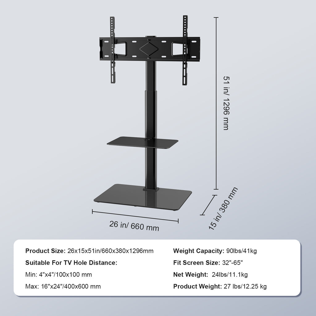 Adjustable Floor TV Stand with Swivel Mount for 32-65 Inch Screens