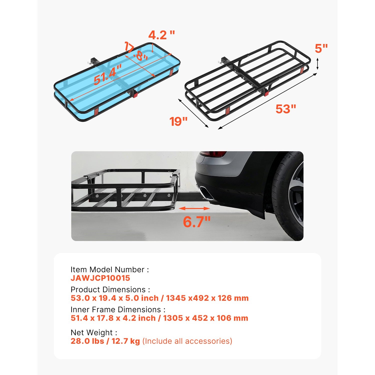 Folding Hitch Cargo Carrier with 500 lbs Capacity and Cargo Net for 2" Receiver