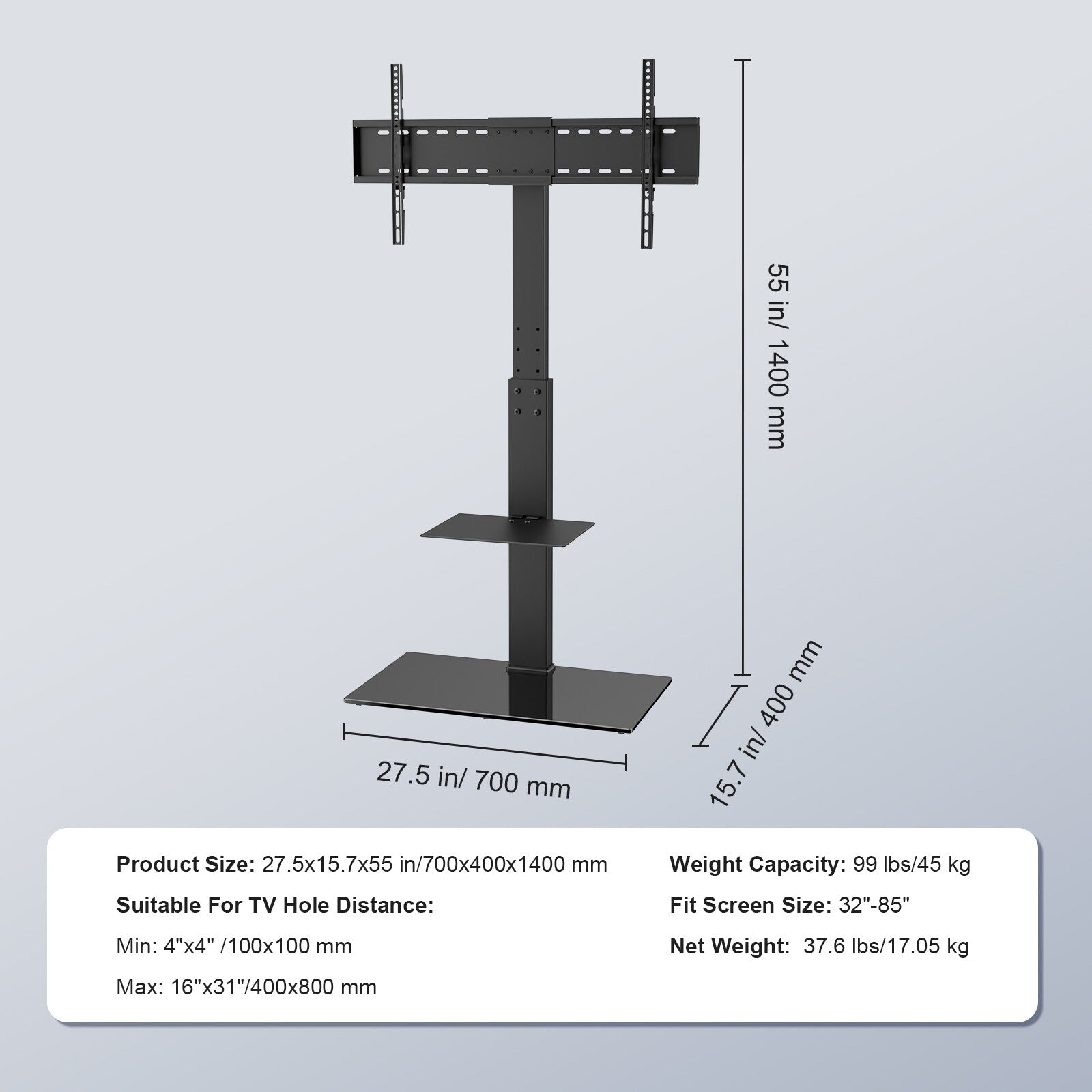 Universal TV Stand Mount with Swivel Feature for 32-85 Inch LED LCD TVs