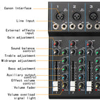 7 Channel Bluetooth Mixer DJ Live Studio Audio Mixer USB Console Amplifier AUX