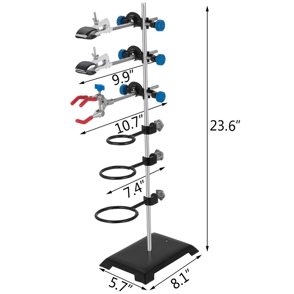 600mm Chemistry Lab Stand with Adjustable Clips & Hoops, Stainless Steel