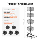 32-Pocket Rotating Brochure Display Stand with 360° Casters and 5 Wheels