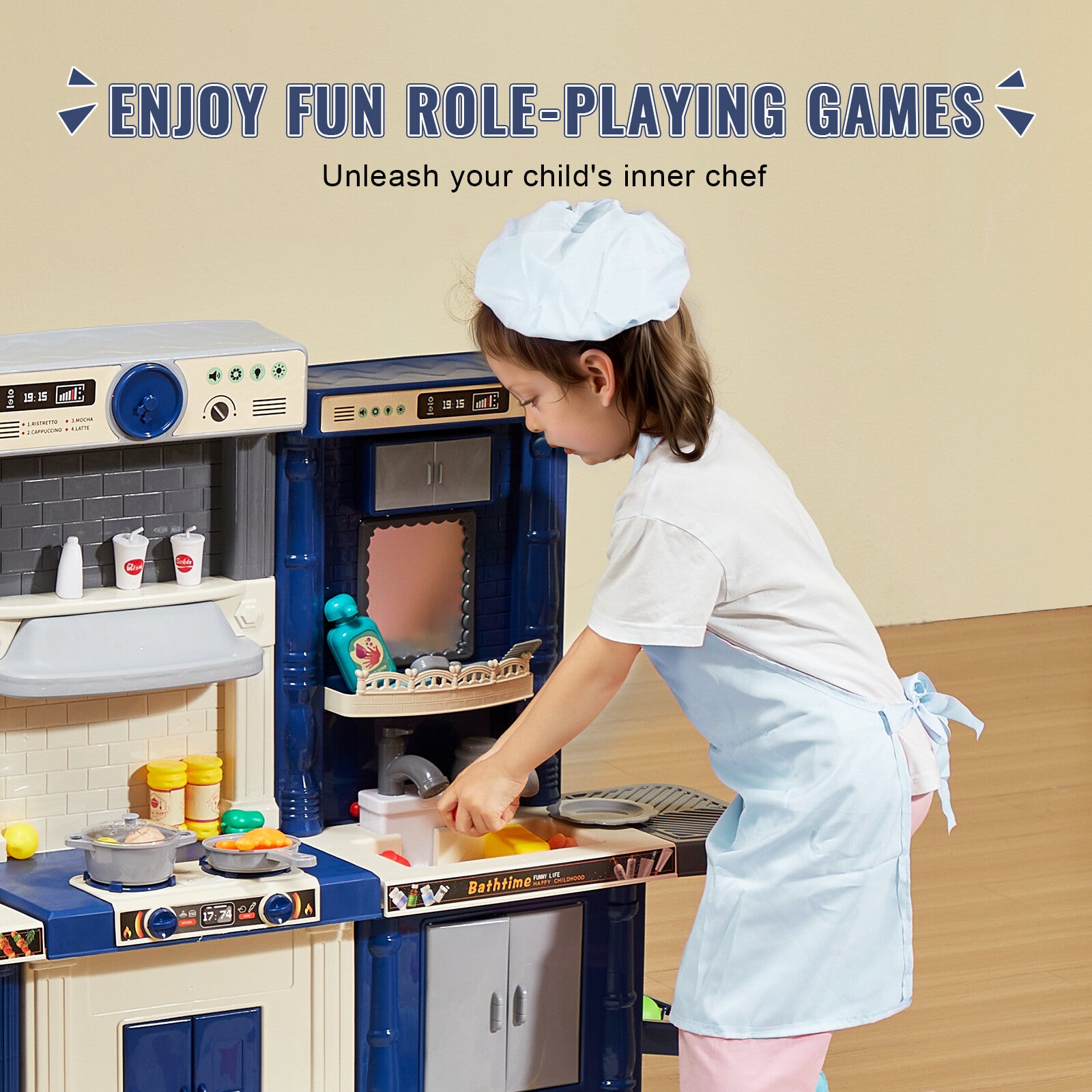 Kids Kitchen Playset with 74 Accessories - Realistic Cooking Experience for Toddlers