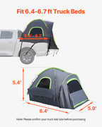 Waterproof Truck Bed Tent for 2-3 People, Fits 6.4-6.7ft Beds, Easy Setup