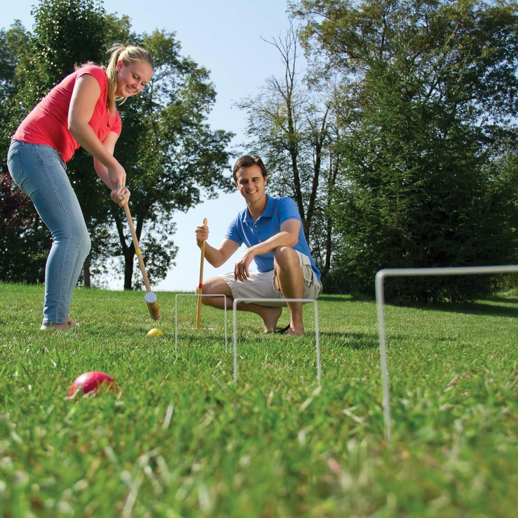 6-Players Croquet Set W/Wooden Mallets Ball Stakes For Lawn Backyard Wild Sports
