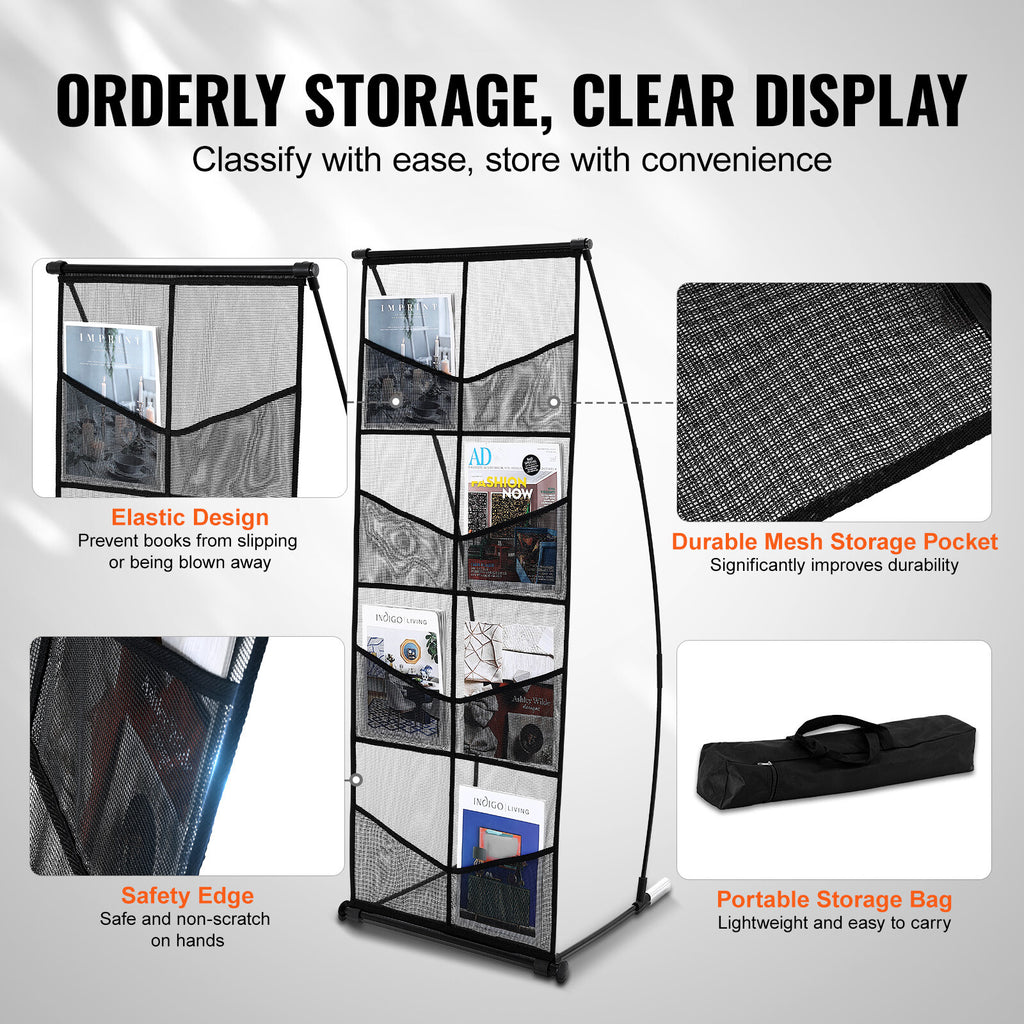 4-Tier Mesh Brochure Display Stand with 8 Pockets for Magazines & Flyers