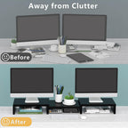 Dual Monitor Stand Riser 2 Monitor Desktop Organizer Adjustable Angle And Length