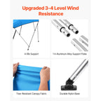 4 Bow 96"x(67"-72") Boat Bimini Top, Pacific Blue Sunshade Canopy
