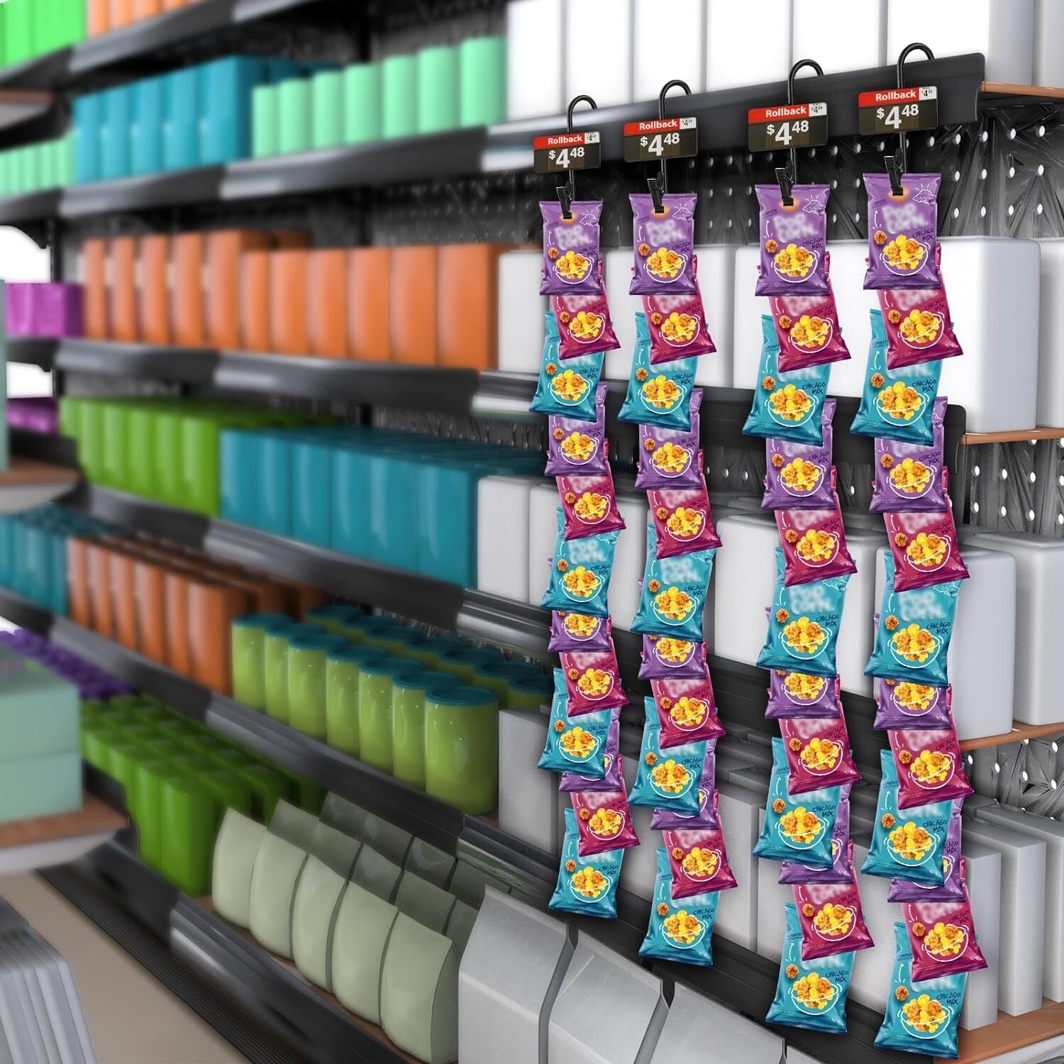 10x Metal Snack Hanging Strips Store Supermarket Shelf Merchandising Clip Strip
