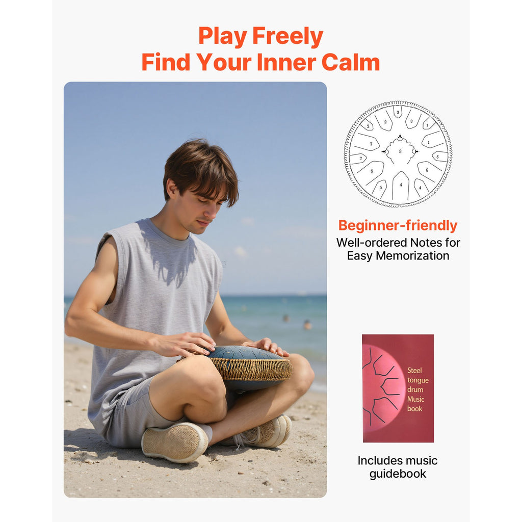 33cm Steel Tongue Drum, 15-Note C Major with Mallets for Relaxation