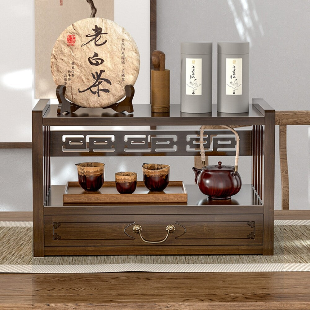 Meditation Altar Table for Spiritual Puja Table with Drawer Bamboo Furniture