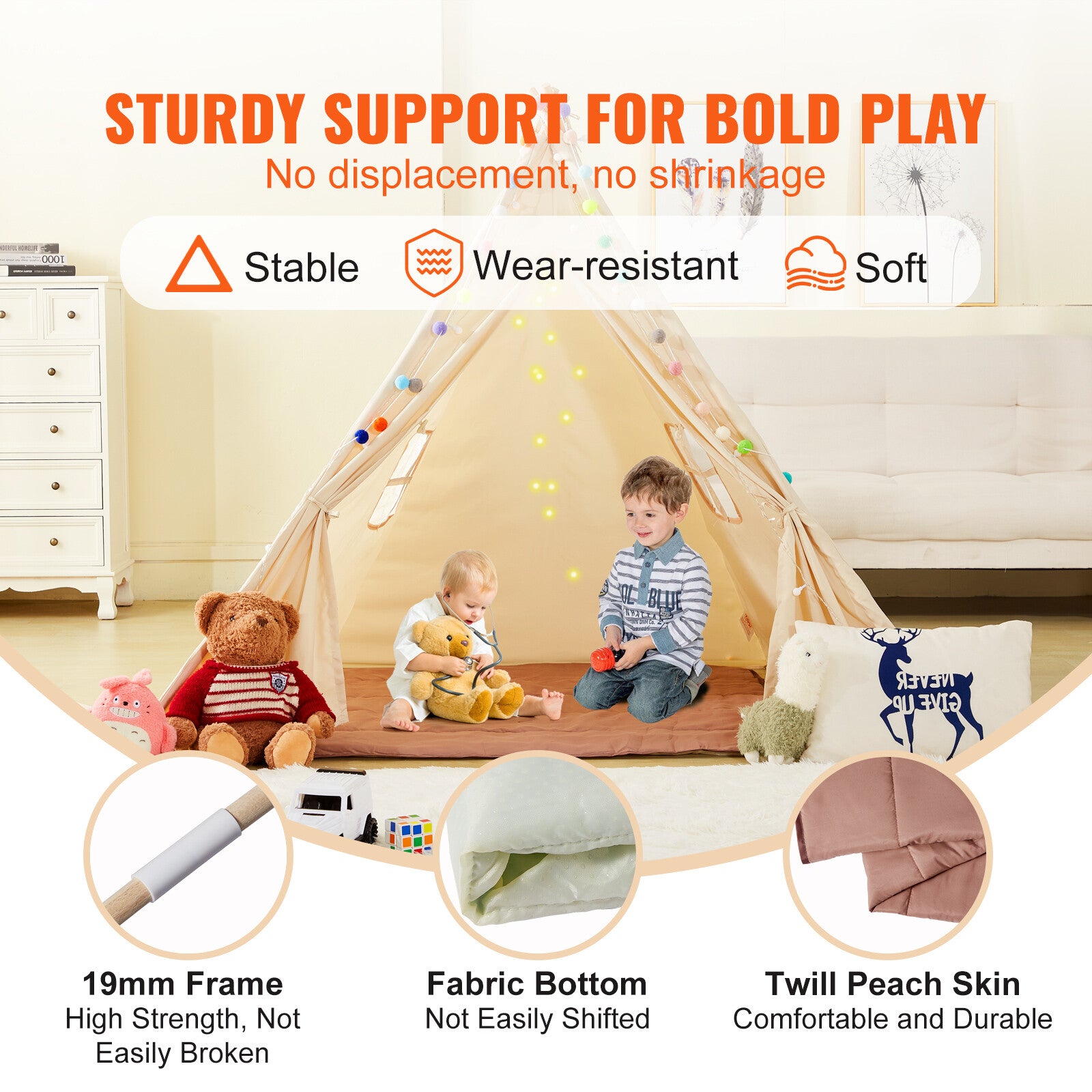 Cozy Kids Teepee Tent with Mat & Balls for Indoor/Outdoor Play (1-5 Years)