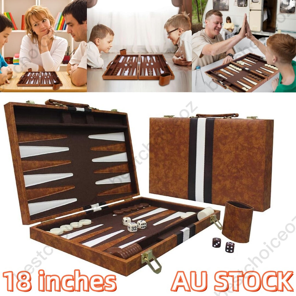 18inch Backgammon Set Classic Board Game Premium Leather Case Portable Game Set