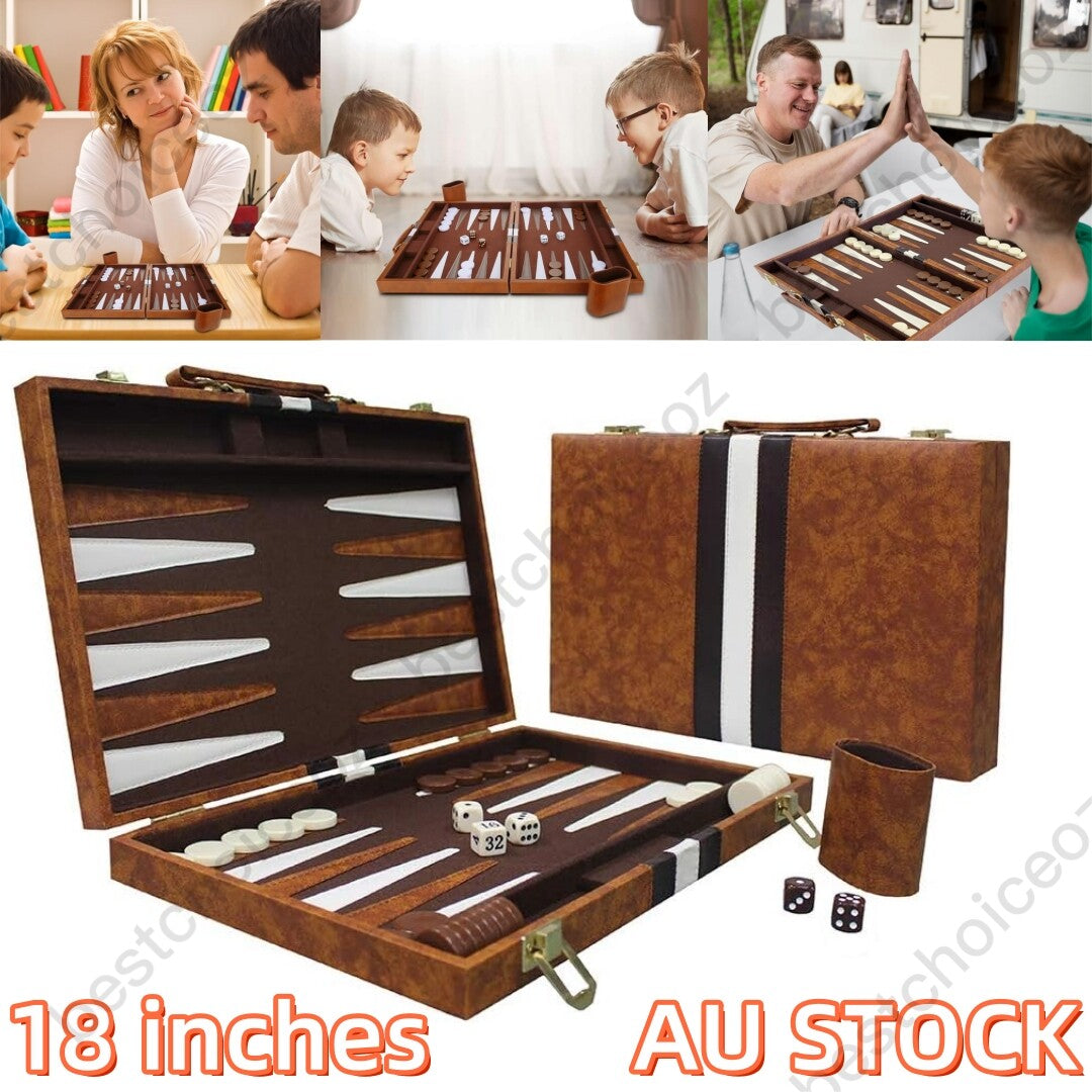 18inch Backgammon Set Classic Board Game Premium Leather Case Portable Game Set