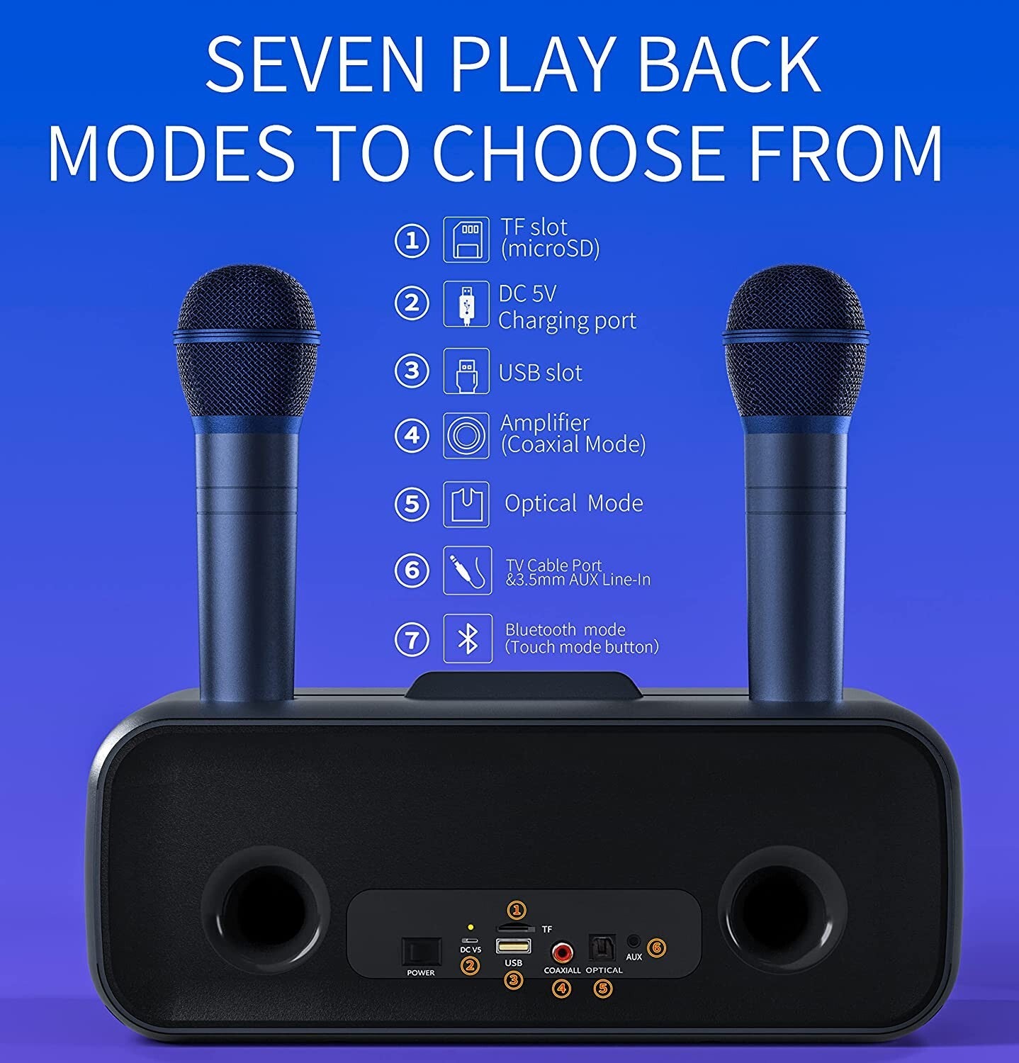 Bluetooth Karaoke Speaker & 2 Wireless Microphones Rechargeable Karaoke Machine
