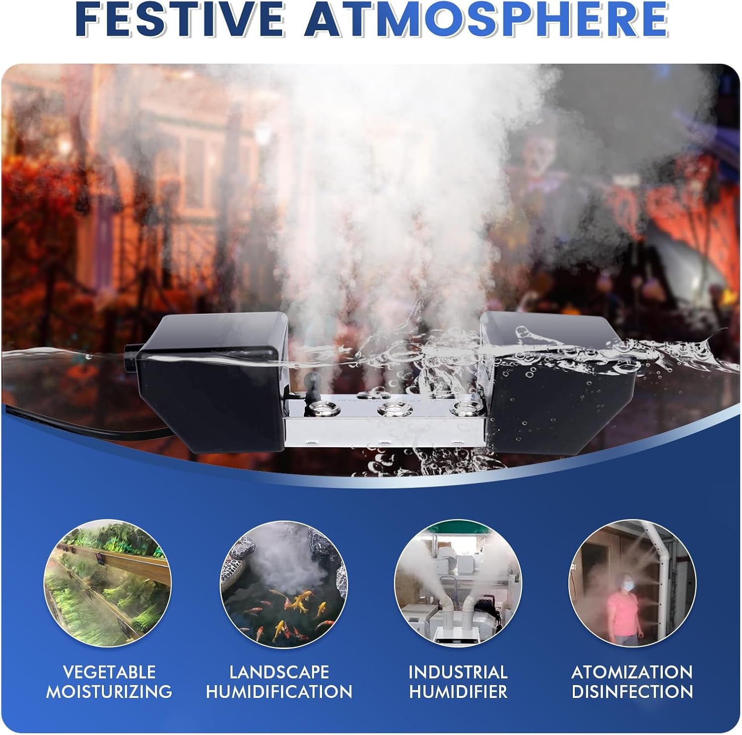Ultrasonic Mist Maker 6 Head Pond Fogger with 250W Power Supply for Pond Garden