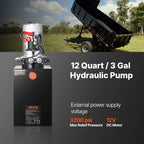 12 L Hydraulic Power Unit, Double Acting Dump Trailer Pump, 22 MPa Max Relief Pressure & 3.4 L/min Flow Rate, DC 12V Hydraulic Pump with Metal Reservoir for Dump Trailer Car Lifting