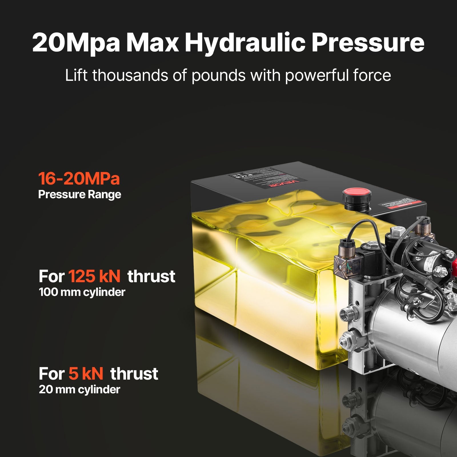 12 L Hydraulic Power Unit, Double Acting Dump Trailer Pump, 22 MPa Max Relief Pressure & 3.4 L/min Flow Rate, DC 12V Hydraulic Pump with Metal Reservoir for Dump Trailer Car Lifting
