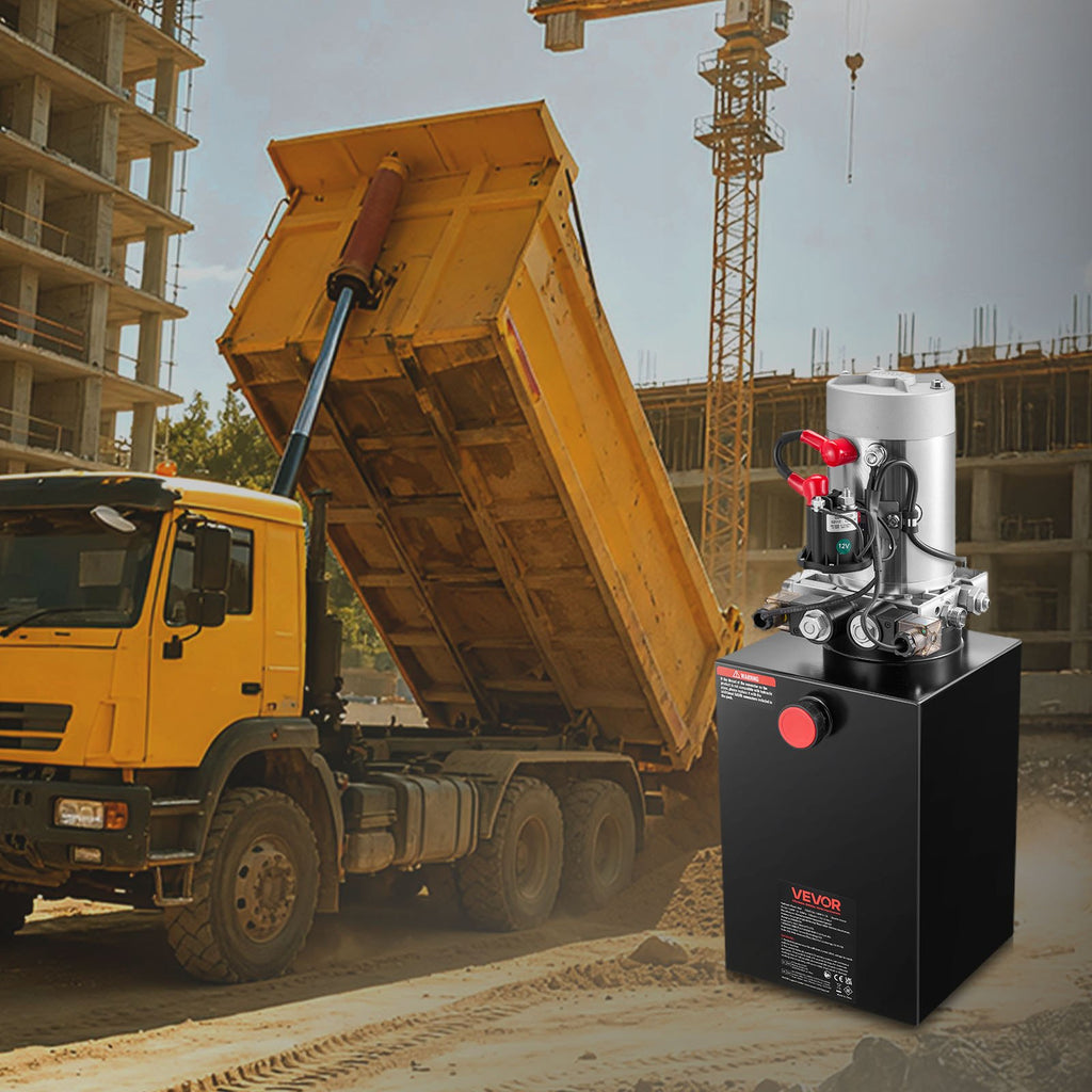 12 L Hydraulic Power Unit, Double Acting Dump Trailer Pump, 22 MPa Max Relief Pressure & 3.4 L/min Flow Rate, DC 12V Hydraulic Pump with Metal Reservoir for Dump Trailer Car Lifting