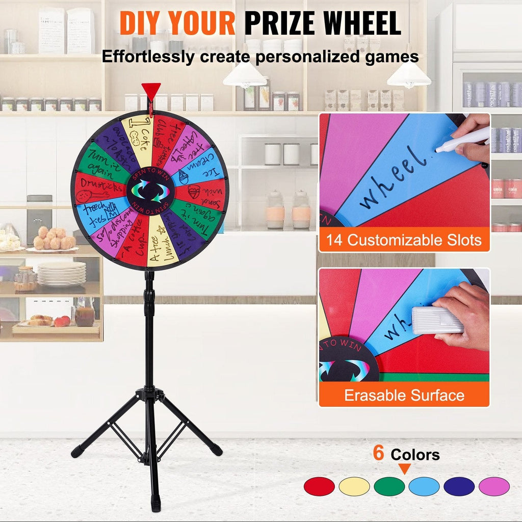 18 Inch Tabletop Color Prize Wheel with Folding Tripod Floor Stand 14 Slots