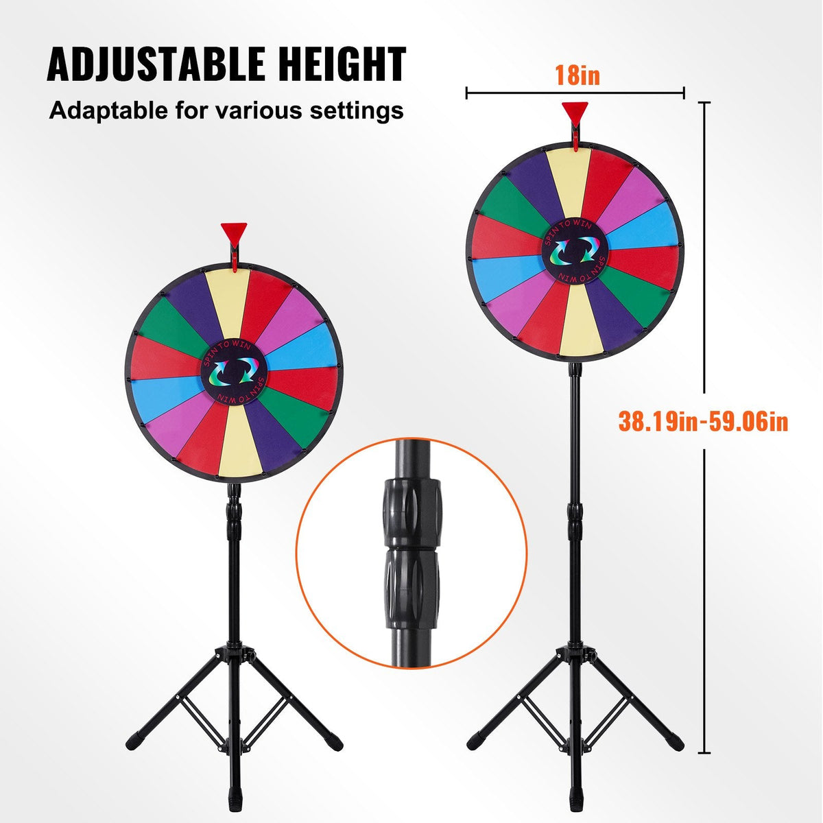 18 Inch Tabletop Color Prize Wheel with Folding Tripod Floor Stand 14 Slots