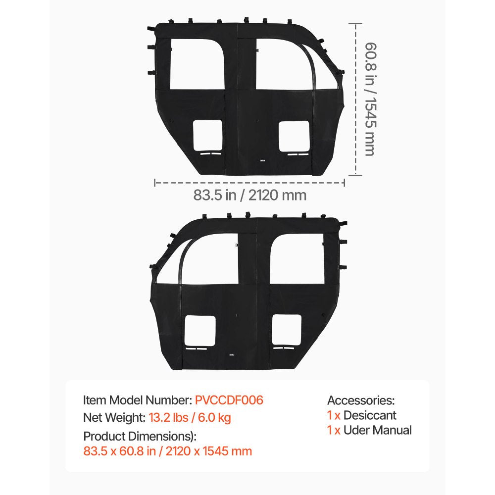 UTV Cab Enclosure Upper Doors Set for CFMOTO Uforce 1000 XL 2022-2024