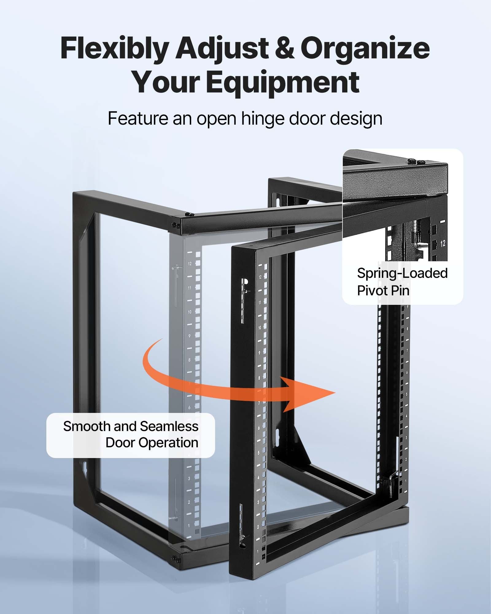 12U Wall Mount Server Rack, 68.04 kg Max Load Capacity, Open Frame Network Rack with 180 Degrees Gate Swing Door, Carbon Steel, Ideal for IT Network Equipment & AV Devices Computer Server, Black