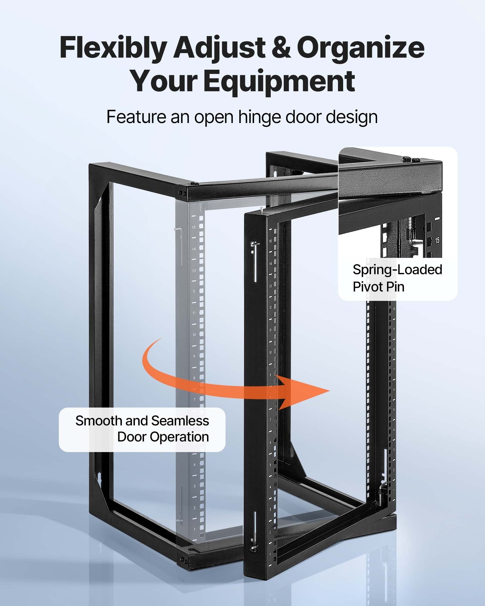 15U Wall Mount Server Rack, 68.04 kg Max Load Capacity, Open Frame Network Rack with 180 Degrees Gate Swing Door, Carbon Steel, Ideal for IT Network Equipment & AV Devices Computer Server, Black
