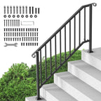 5-6 Step Handrails for Outdoor for Seniors Porch Deck Black Retro Arch