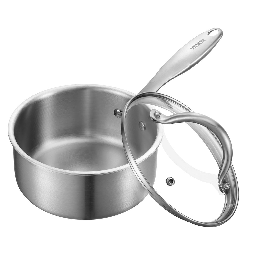 1.5 QT Saucepan, Stainless Steel Saucepan with Glass Lid, Multipurpose Nonstick Stainless Steel Small Cooking Sauce Pot with Ergonomic Handle, Friendly for Oven, Dishwasher, Induction Cooker