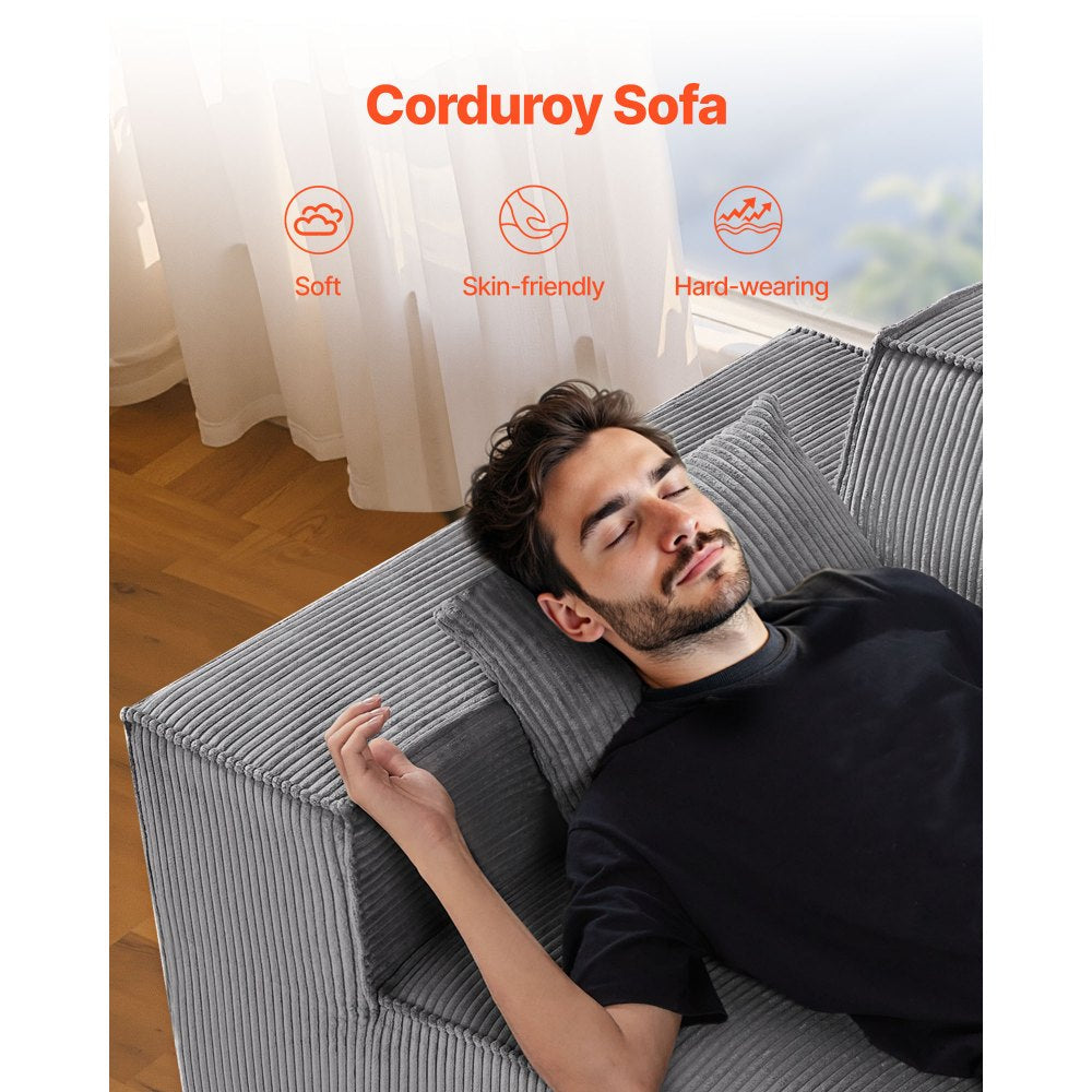 Loveseat Sofa 160 cm 2-Seat Small Corduroy Couch No Assembly Required Gray