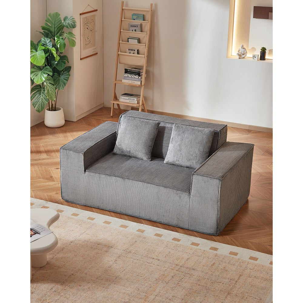 Loveseat Sofa 160 cm 2-Seat Small Corduroy Couch No Assembly Required Gray