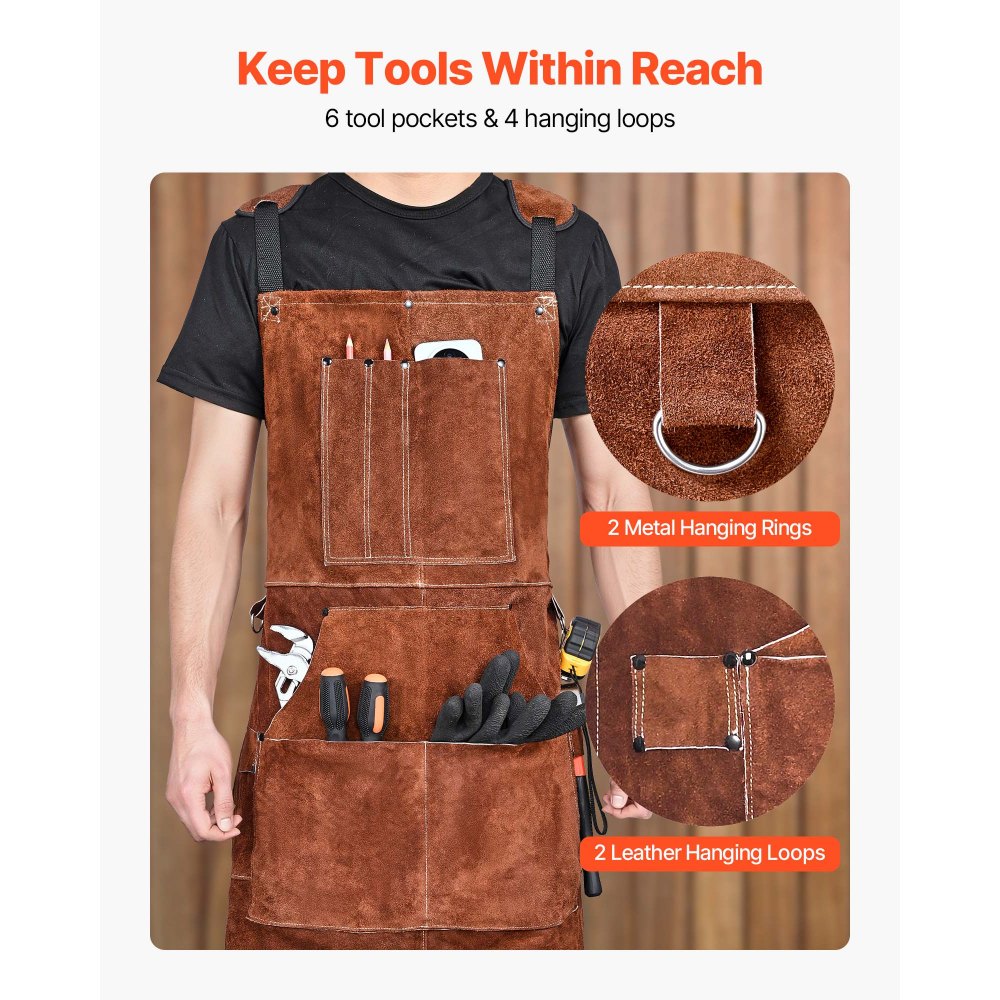 Leather Welding Work Apron Heavy Duty Cowhide Heat Resistant Welding Apron