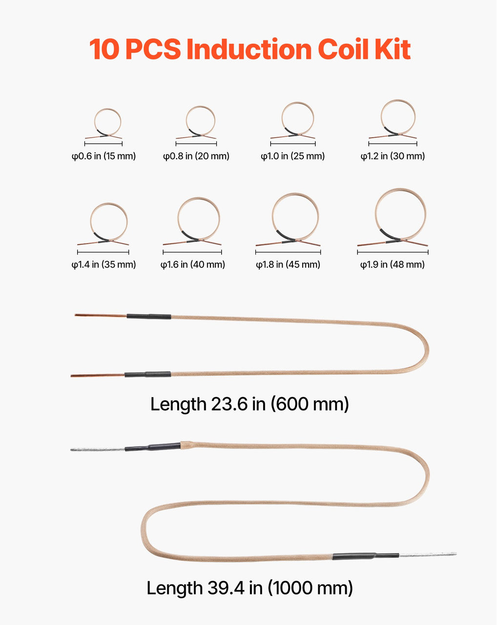 10Pcs Magnetic Induction Heater Coil, Inductor Heat Accessories, Mini Heater Coil Kit with Flexibility and Long Lifespan, for Removing Rusty Bolts and Nuts, 8 Coils + 1 U-Shaped + 1 Free Forming